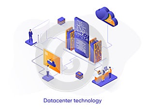 Datacenter technology isometric web banner. Internet hosting platform isometry concept. Data center computing, cloud database