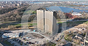 Datacenter tower in Amsterdam Science park large computing infrastructure server internet and data storage building