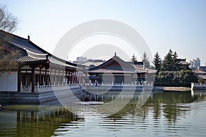 Datang furong garden with traditional chinese buildings of tang dynasty in Xian, Shaanxi, China