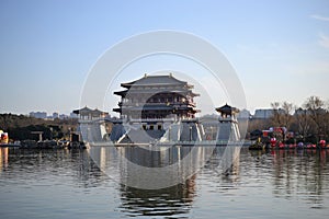 Datang furong garden with traditional chinese buildings of tang dynasty in Xian, Shaanxi, China