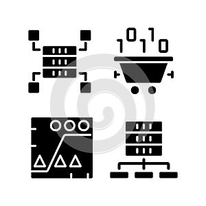 Dataset processing black glyph icons set on white space