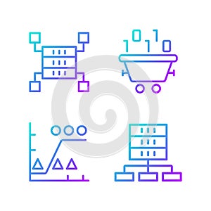Dataset processing gradient linear vector icons set