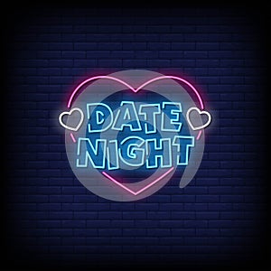 Date Night Neon Signs Style Text Vector