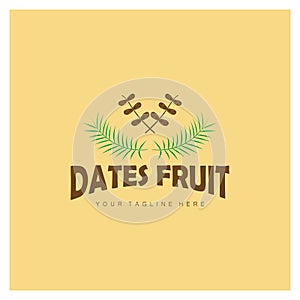 Date palm fruit plant logo design with leaves,seeds and date palm tree isolated background exotic organic plant