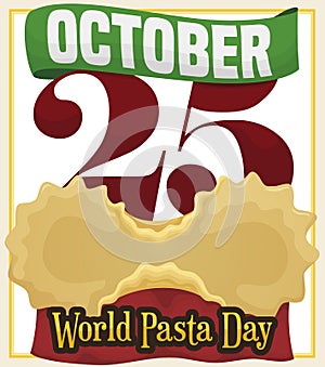 Date with Ribbon and Farfalline to Celebrate World Pasta Day, Vector Illustration