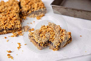 Date squares or Matrimonial cake a traditional Canadian baked dessert