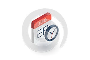 Date and time, calendar and clock isometric flat icon. 3d vector