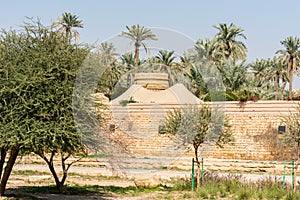 Date trees and ruins of Diraiyah clay castle, also as Dereyeh and Dariyya, a town in Riyadh, Saudi Arabia, was the original home