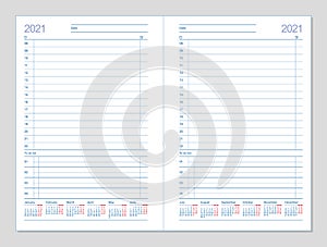 Datebook 2021. Diary 2021. Daily planner 2021