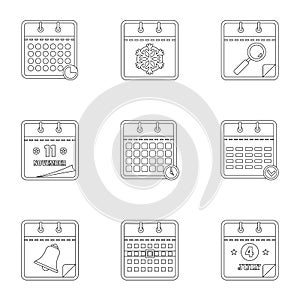 Datebook icons set, outline style