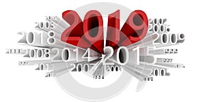 Dates cloud with the year 2019 in red
