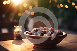 Dates fruits bowl. Generate Ai