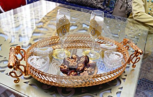 Dates and milk- this would be a typical snack for breaking the fast in Ramadan or a Moroccan wedding