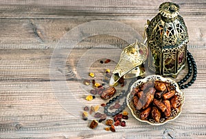 Dates raisins oriental lamps rosary Islamic holidays decoration