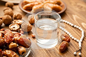 Dates, rosaries and baklava. Ramadan. Selective focus