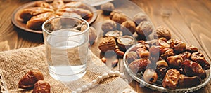 Dates, rosaries and baklava. Ramadan. Selective focus