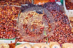 Dates on a traditional Moroccan market (souk) in Essaouira, Morocco