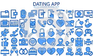 Dating app blue color icons set