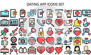 Dating app lineal multi color icons set