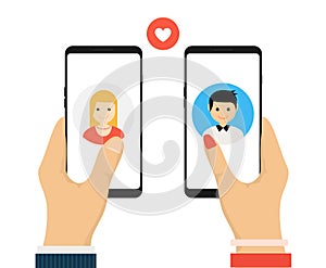 Dating app online mobile concept. Female male profile flat design. Couple dating match for relationship