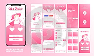 Dating app ui kit for responsive mobile app or website with different gui.