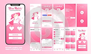 Dating app ui kit for responsive mobile app or website with different gui layout including user category, details, place and user