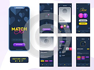 Dating app ui kit for responsive mobile app or website with different gui layout including user category, details, place and user