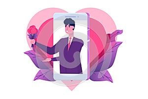 Dating applications, virtual relationships concept. Man on smartphones.