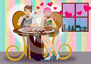 Dating couple in restaurant