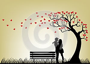 Dating Couple Silhouette Under Love Tree