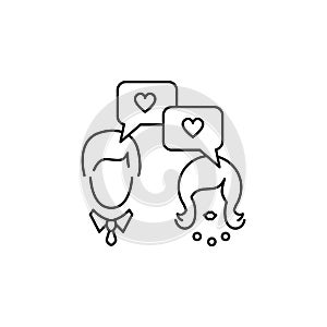 Dating messenger icons. Dialogue, chat men and women, Vector illustration, Line thin symbols