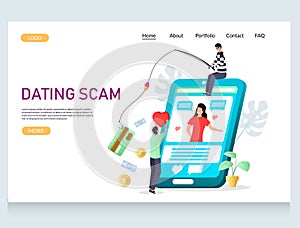 Dating scam vector website landing page design template