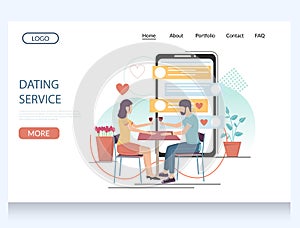 Dating service vector website landing page design template