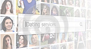 Dating services. The text is displayed in the search box on the