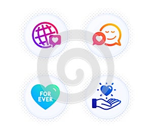 Dating, World brand and For ever icons set. Hold heart sign. Love messenger, Love. Love set. Vector