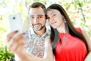 Dating young couple happy in love taking selfie