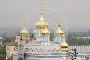 Daugavpils Borisoglebskiy Orthodox Cathedral, Latvia. Church with golden domes