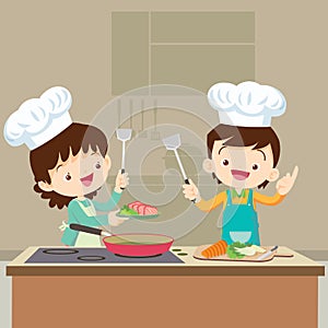 Daughter cooking with mam