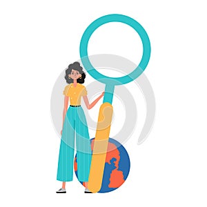 The daughter is holding a magnify methamphetamine in his hand. Trendy style, Vector Illustration