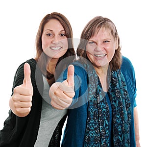 Daughter and mother thumbs up