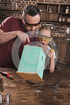 Daughter surprised to wooden handmade