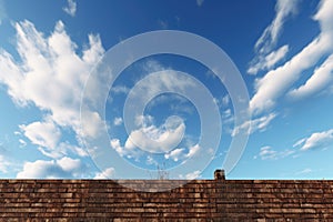 a daunting high brick wall under a clear sky