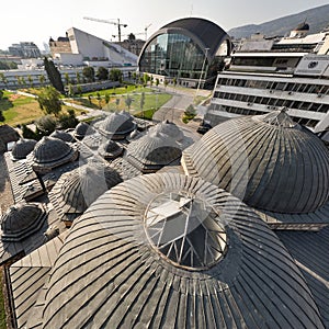 Daut Pasha Hammam wide angle aerial shot, an important landmark of Skopje, North Macedonia photo