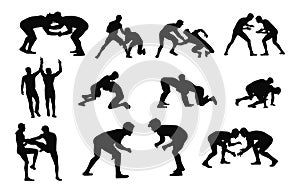 Wrestlers and referee silhouettes, Wrestler fighting