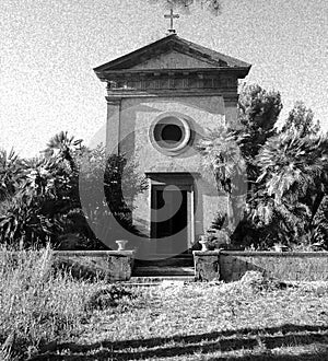 SEPTEMBER 28, 2019, Romanesque style church in private garden photo