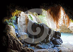 David Cave in rocks of Ein Gedi near Dead Sea