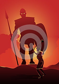 David and Goliath. Vector illustration photo