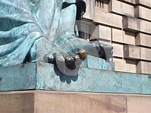 David Hume's statue with focus on its lucky toe