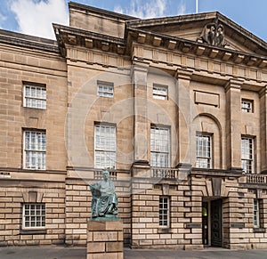 David Hume statue and Court House, Edinburgh Scotland UK.