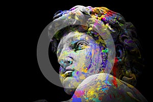 David by Michelangelo ink art full colors isolated , Renaissance sculpture created in marble